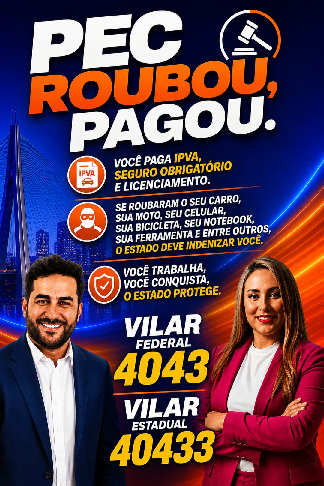 Arte da proposta Proteção Patrimonial à Vítima de Roubo — VILAR Estadual 40433 e Federal 4043