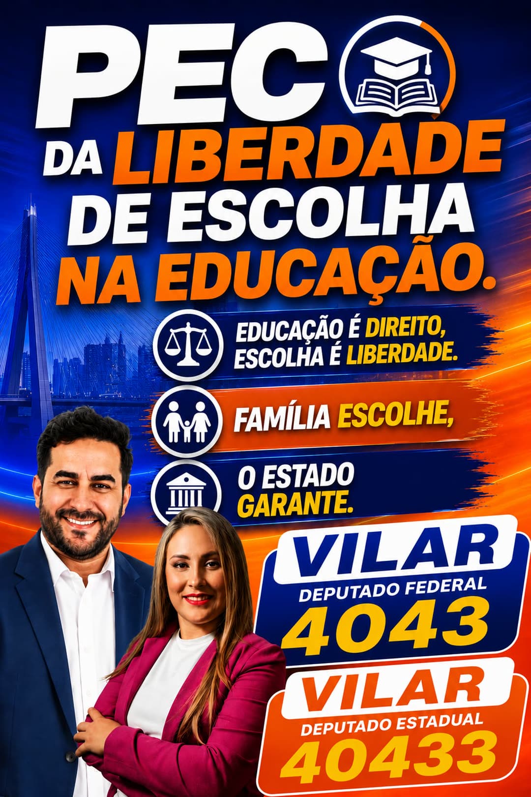 Arte da proposta Liberdade de Escolha Educacional — VILAR Estadual 40433 e Federal 4043