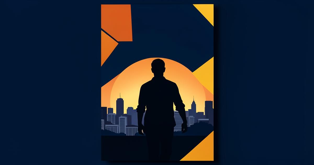 Ilustração do horizonte de São Paulo em tons de azul-marinho com detalhes em laranja e amarelo